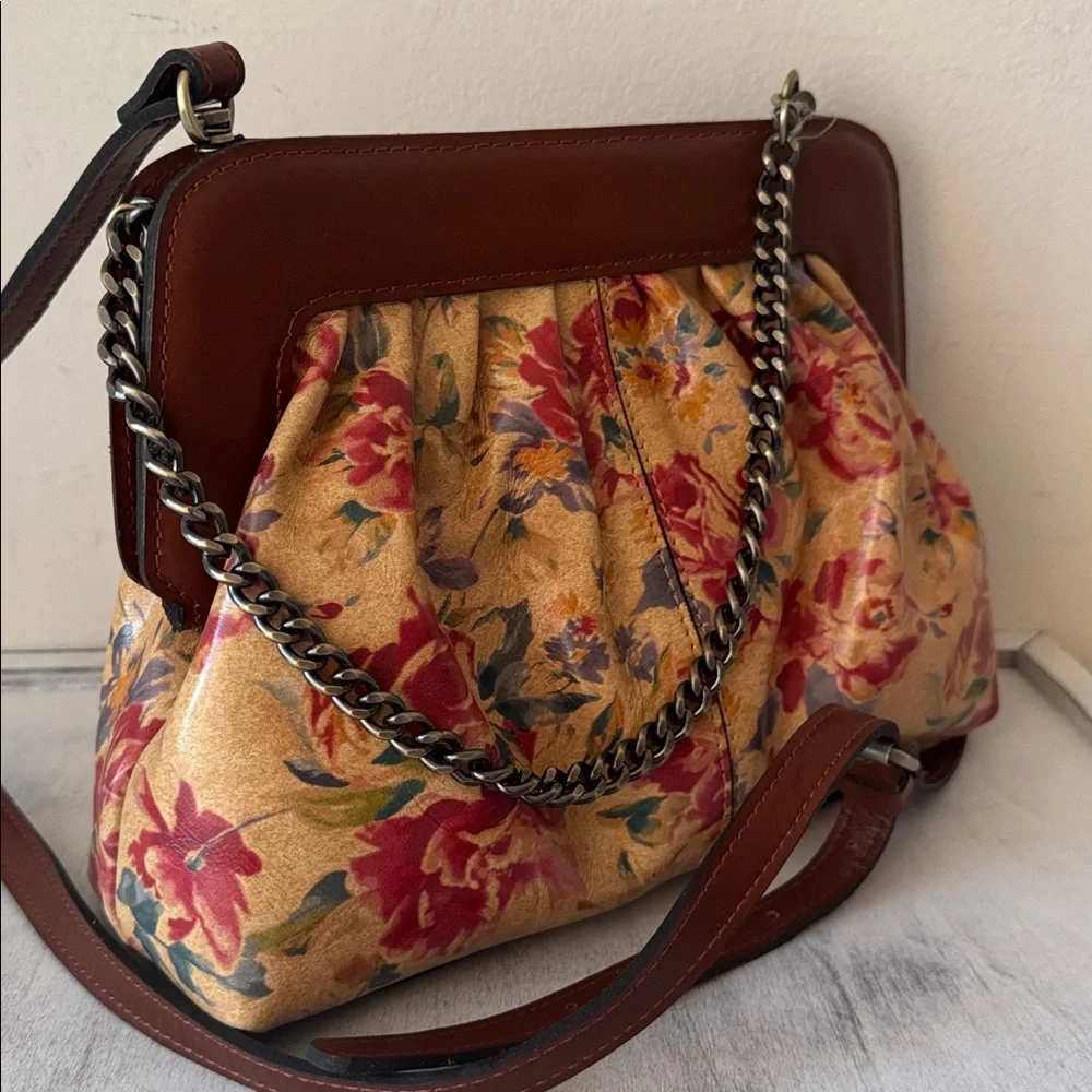 Patricia Nash Zelia Floral Leather Chain Strap Should Handbag Aegean Blooms Tan